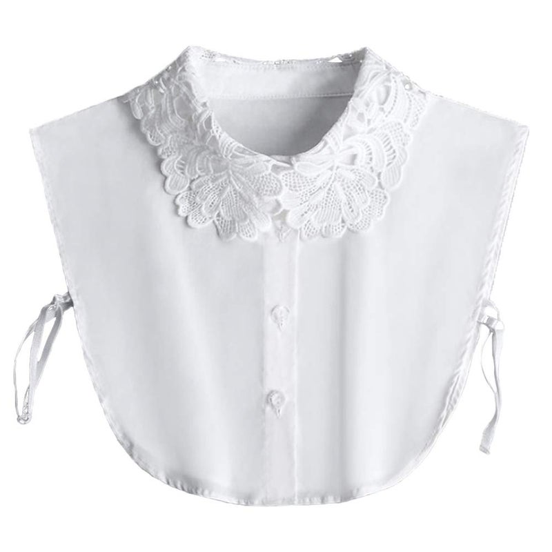 YAKEFJ Lady Half-Shirt Blouse Detachable Lace Chiffon Fake Collar Faux Collar (08WHITE) - Image 1